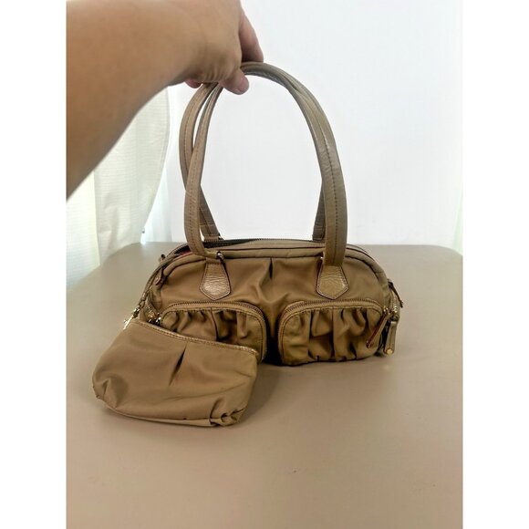 MZ Wallace Bedford Nylon Leather Beige Tan Jane Shoulder Bag - Picture 1 of 16
